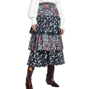 NWOT LoveShackFancy Iggy Tiered Ruffle Midi Skirt in Multi Size 10